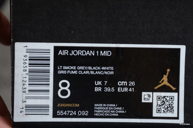 Rep MAX Smoke Mid 554724-092 AIR Grey Jordan 1 Light 0713